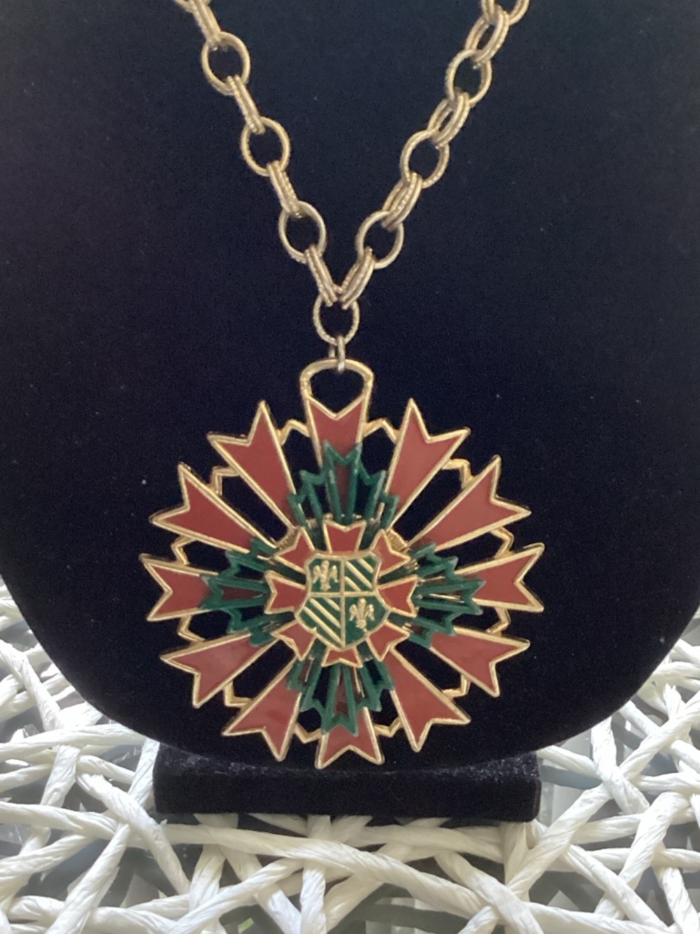 Gold-Tone Red & Green Enamel Starburst Pendant Necklace - Picture 2 of 5